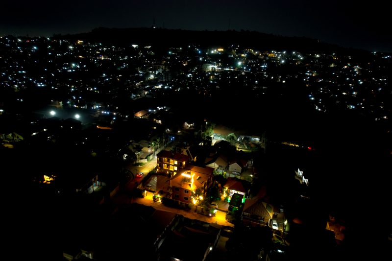 Belle Vie Courts lit through the night