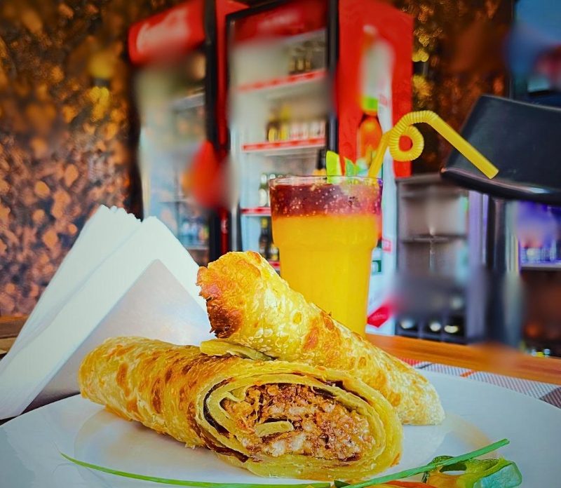 Freshly made rolex and juice at the Belle Vie bar
