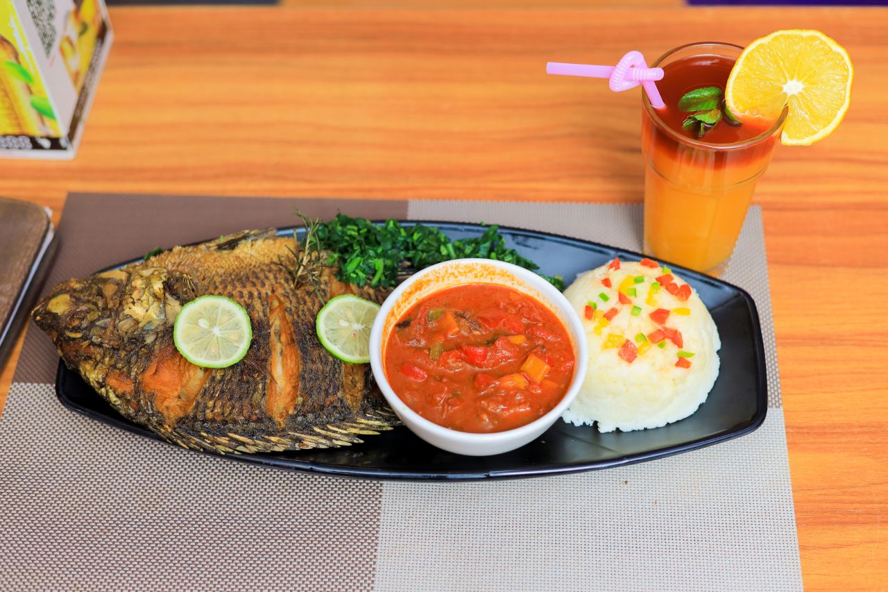 Whole tilapia served at Belle Vie Courts